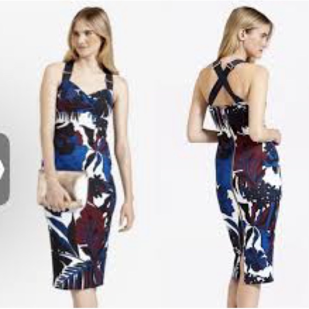Ted Baker London Randela Woodblock Leaf Bodycon Dress, Sz 1, Flattering‎ Fit!